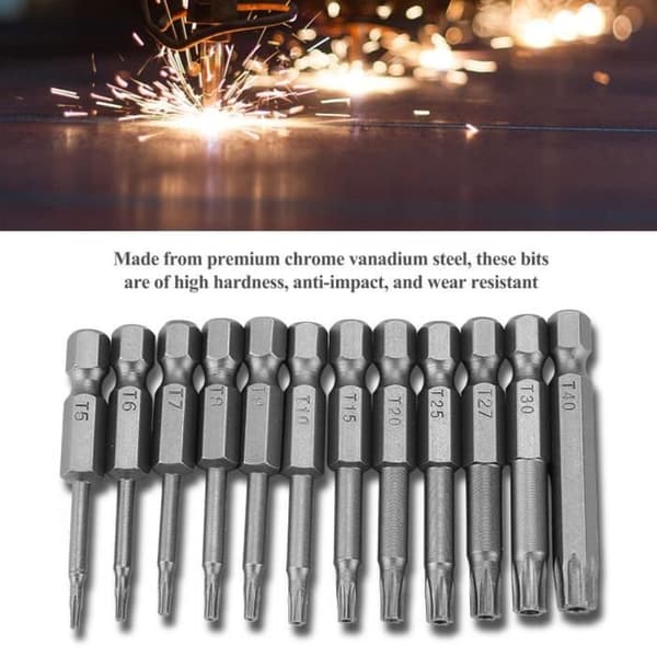 Skrutrekkerbits 12 stk 50 mm hule magnetiske Torx-hode elektriske skrutrekkerbits
