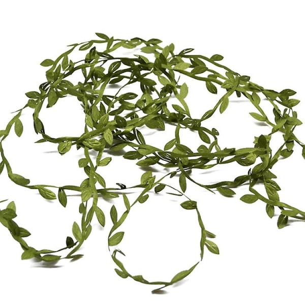 10 stykker silkestof bladkrans dekorationstilbehør Grønne blade rattanblade Simulering gør-det-selv-kransmateriale - 5 meter pr.