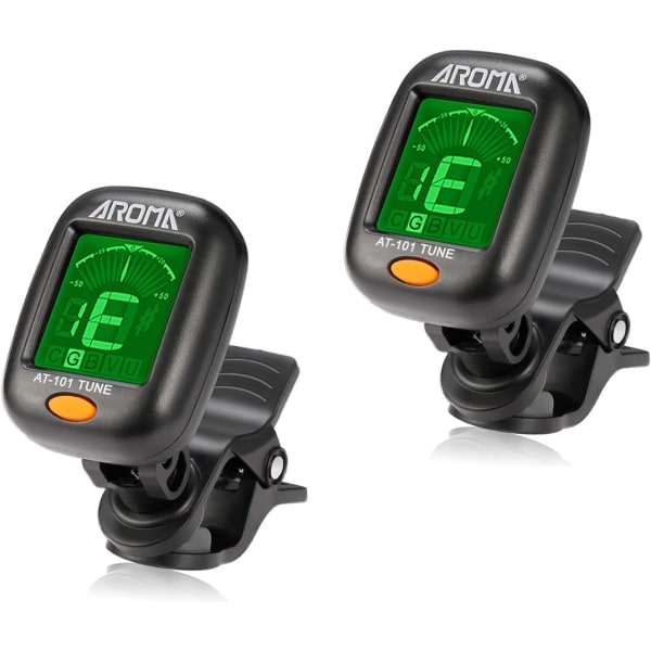 Gitar Tuner 2 sett, Mini Clip-on Tuner for gitar/bass/ukulele og fiolin/anti-interferens farge LCD-skjerm/batteri inkludert/automatisk avslåing (2 PACK)