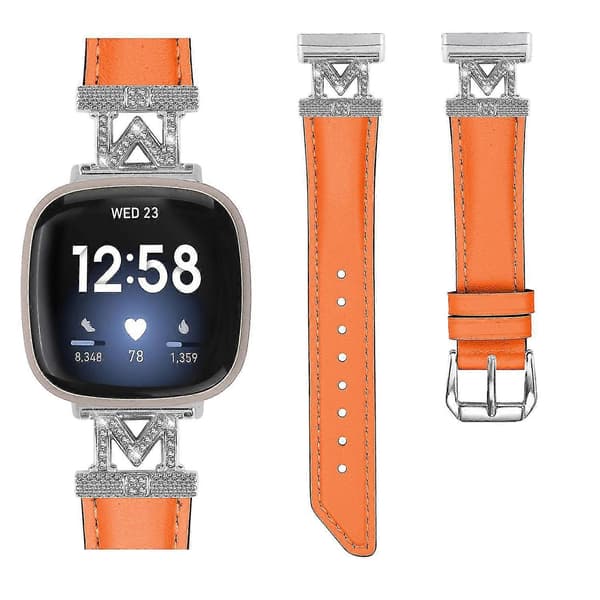 For Fitbit Versa 3/Versa 4/Sense/Sense 2 M-formet ekte lærreim til klokke Orange Fitbit Versa 3