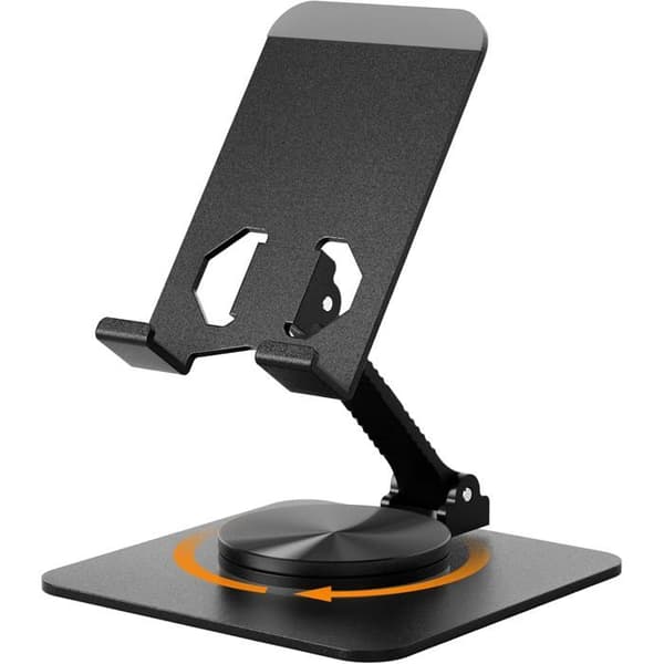 Justerbar 360° roterende skrivebords telefonholder. Sammenfoldelig og universel til telefoner/tablets.
