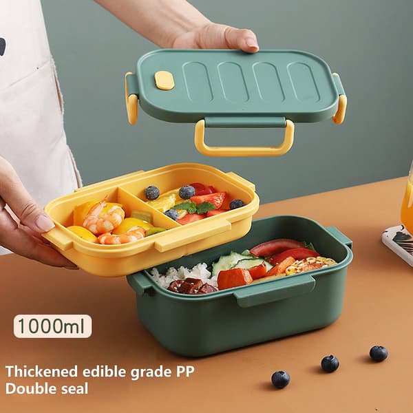 1000ML Lunchlåda Dubbla Lager Läckagesäker Plast Låsspänne Bento Box Hushållsartiklar
