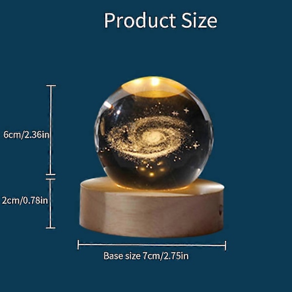 3D Planet Krystallkule Nattelys, Krystallkule med Trebase, 3D Gravert Solsystemplaneter Krystallkule, Hjemmedekorasjon Moon