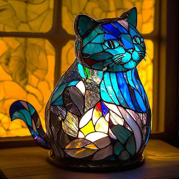 Djurbordslampa Serie Färgat Glas Nattlampa Retro Skrivbordslampor Gåva cat