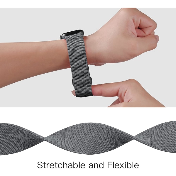 Pakkaus 2 hihna, joka on yhteensopiva Apple Watch rannekkeiden kanssa 42/44/45mm, Nylon Sport Elastic Replacement Solo Loop for iWatch SE Ultra Series 8 7 6 5 , musta/harmaa