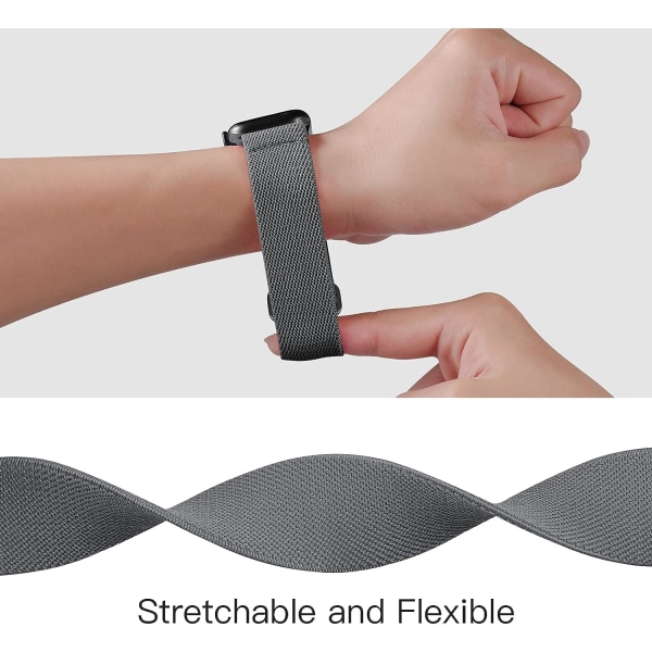 Pakke 2 rem kompatibel med Apple Watch-stropper 42/44/45 mm, nylon sportselastisk erstatningssløyfe for iWatch SE Ultra Series 8 7 6 5 , svart/grå