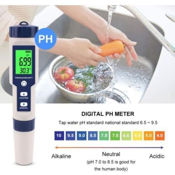 pH-mätare, 5-i-1 pH/TDS/EC/ORP/temperaturtestare, vattenkvalitetsmätare för simbassänger och hydroponik