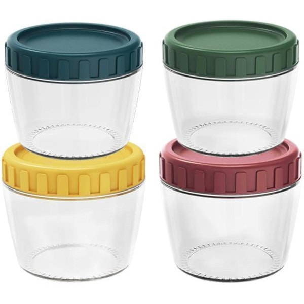 Glasburk med Skruvlock Läcksäker Behållare för Overnight Oats, Havregrynsalladsburkar, för Flingor Mjölk Frukt Krydda Dressing, 4 Färger (4-Pack 260ML)