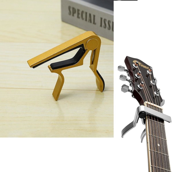 1 stk (gull, ca. 8,5*8 cm) Universal Chrome Capo, kompatibel med akustiske, klassiske, elektriske og bassgitarer