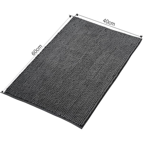 Chenille bademåtte, skridsikker, 40x60cm - Super absorberende og maskinvaskbar - Til badeværelse og bruser - Mørkegrå