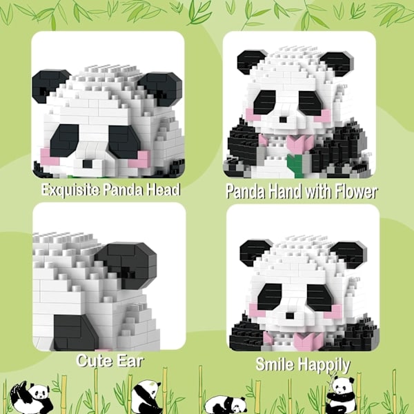 Mini Byggeklodser - Vinkende Panda, Festgaver - Mikro Klodser Panda Legetøj til Børn 6 7 8 9 10+, Mini Klodser Byggesæt (538 stk), Panda A-4