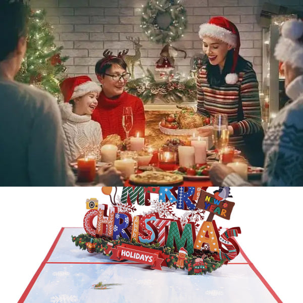 Håndlavet Glædelig Jul Pop Up Kort, Håndlavet 3D Popup