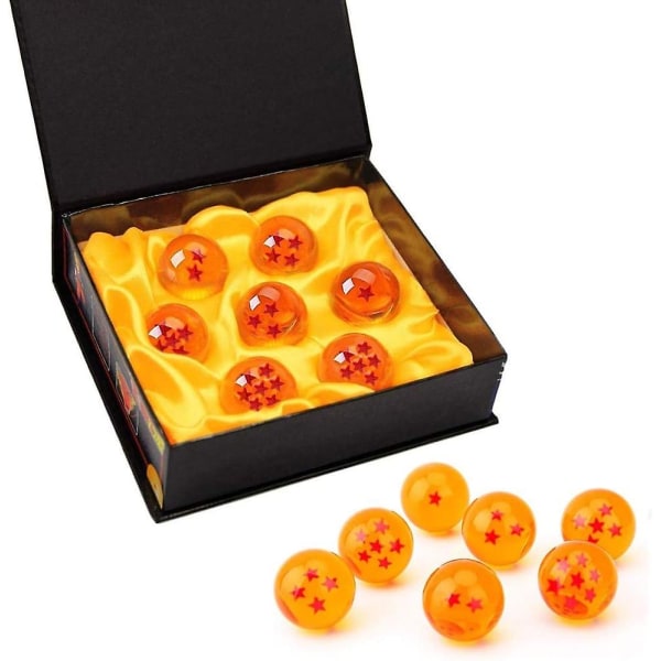 Set med 7 samlarobjekt Dragon Ball i akryl 1 till 7 stjärnor i lådan Samlare Diameter 4,3 cm