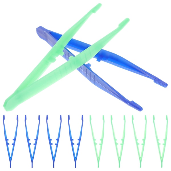 10 st Engångspincetter Medicinska Pärlpincetter Plast Hantverkspincetter för DIY (Färg Slumpmässig)