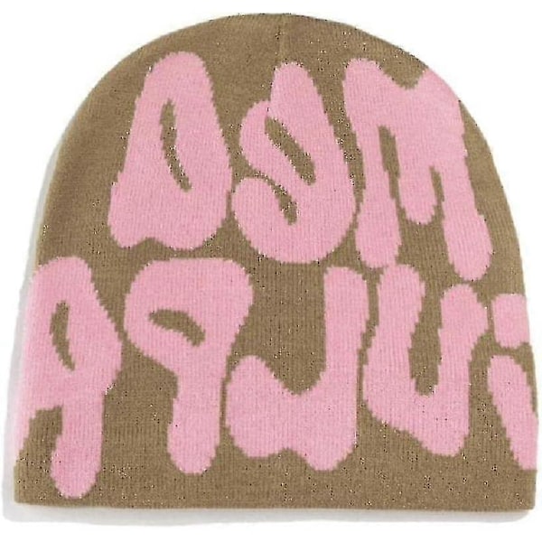 Beanies, bogstaver Print Beanies Mea Y2k Beanies, hat til kvinder mænd, slouchy beanies og strikkede beanies til unisex (sort og hvid) khaki powder