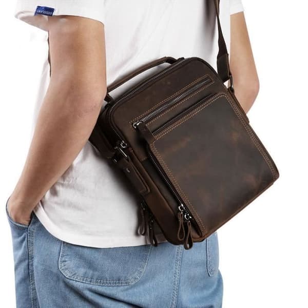 Herre Satchel - Premium Læder - Stor Kapacitet - Brun