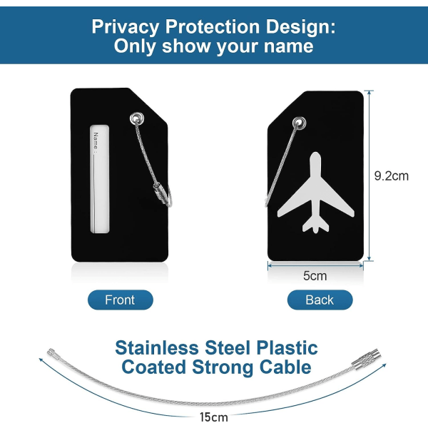2 STK Silikone-bagageetiketter, kuffert-id-mærkesæt, håndtaskemærkater Rejsetilbehør til indchecket bagage, håndbagage og håndtasker - sort