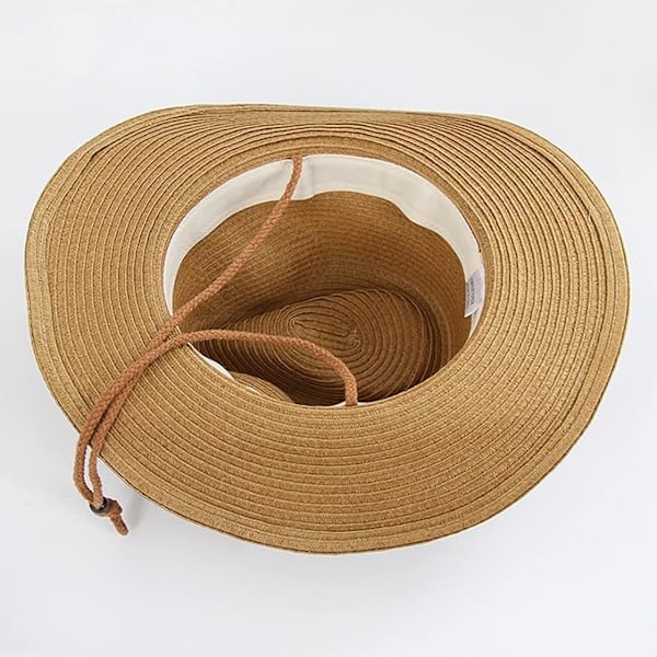 Unisex Halm Solhatt Panamahatt Fedora Trilbyhatt Safari Strandhatt Sol UV-skydd Hatt med Justerbar Hakrem för Män Kvinnor