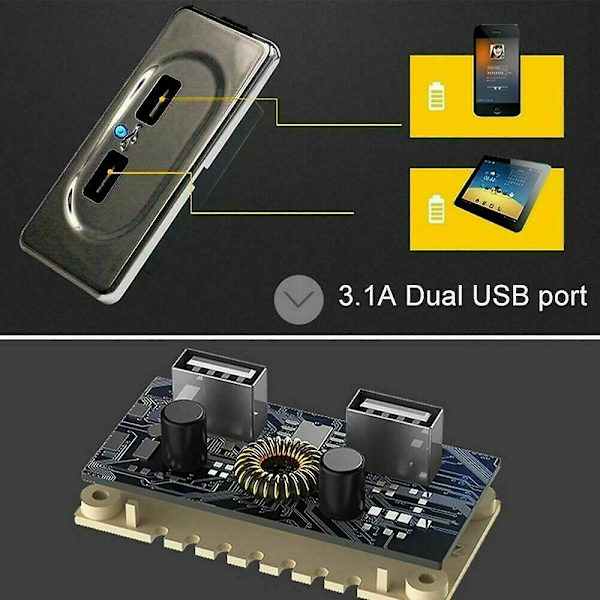 12/24v Kort Linje Dobbelt 2 Usb Stik Modul Oplader Campervan Campingvogn Autocamper