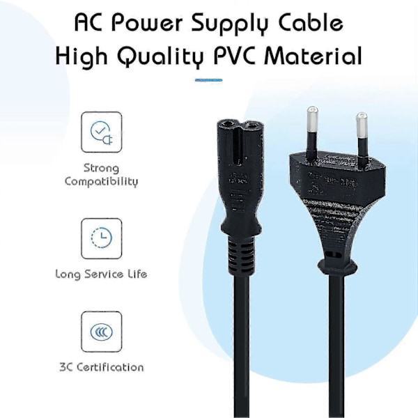 1,5 m Strømkabel EU-plugg C7 Bipol 2 Kabel for PS5 / PS4 / PS3 / Xbox Series X / S - Svart - JA