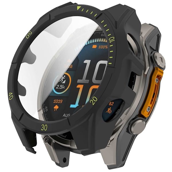 Garmin Fenix 8 47 mm:n kellolle tarkoitettu PC-kehyssuoja ja temperoitu lasinen näytönsuoja Black Green