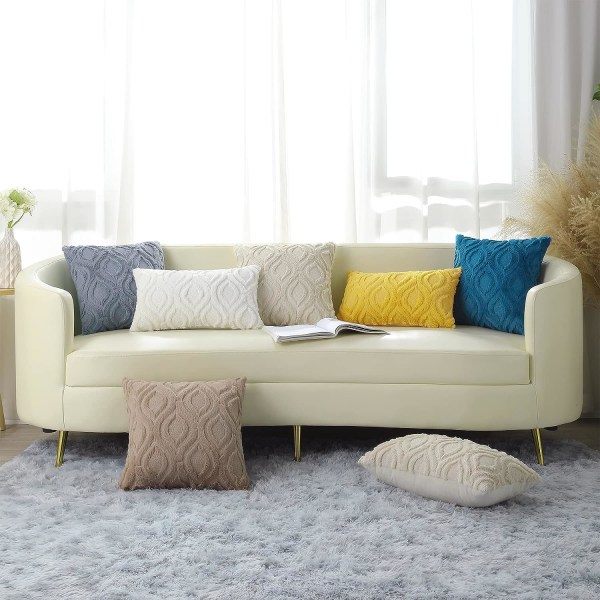 Sæt med 2 imiteret pels pudebetræk 45x45cm dekorative bløde plys plys fløjl pudebetræk 18X18 tommer firkantet boho neutral til sofa beige