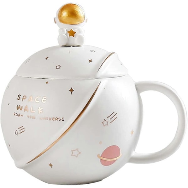 Sød Astronaut Krus med Låg og Ske, Kawaii Kop Nyhedskrus til Kaffe, Te og Mælk, Krus Gave