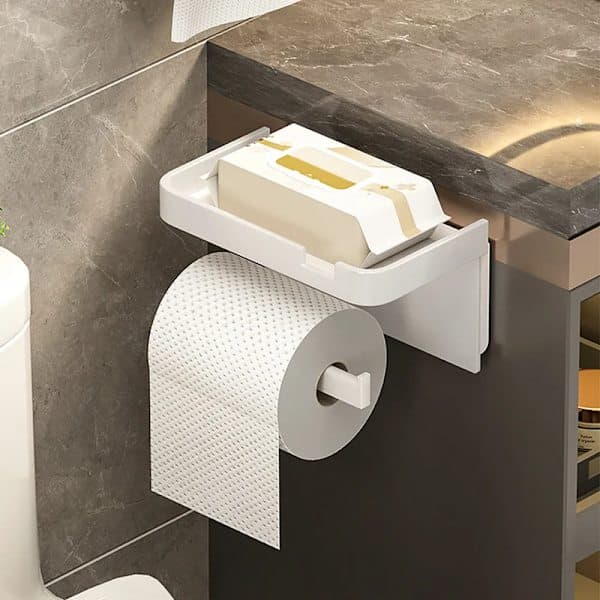 Toiletpapirholder i plastik til opbevaring af badehåndklæder, råhvid, Nej, off-white