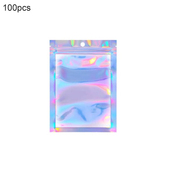 100 stk./sæt lynlåspunge genlukkelige fugtsikre 3 størrelser genlukkelige holografiske poser til hjemmet 6cm x 10cm