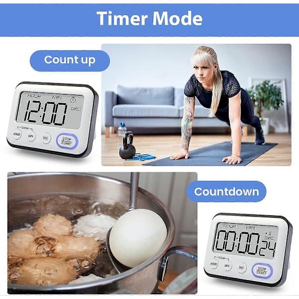 Køkken Timer Vækkeur Multifunktionel Digital Madlavningstimer med Stort LCD Display Store Tal Nedtællingstimer Optælling