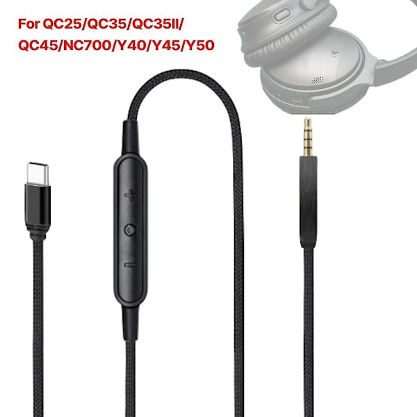 USB-C til 2,5 mm Han-kabel til QC25/QC35/QC35II/QC45 Hovedtelefonledning Mikrofon