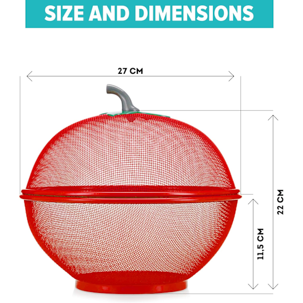 Fruktbolle Kurv Epleform Mesh med lokk Bordgrønnsaksholder Hold Ute Kjøkken Oppvask Benk Kurv Red