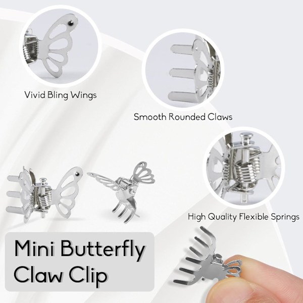 20 stk. Mini Butterfly Hårklemmer, Jenter Metall Små Klo Klemmer, Tiny Cute Hår Tilbehør for Kvinner Jenter sliver