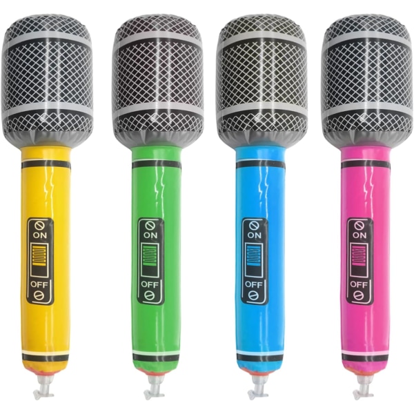 Uppblåsbar mikrofon, 4 st uppblåsbara musikinstrumentleksaker Mikrofoner för barn, uppblåsbara rekvisita för utbildningsfödelsedagsfest (slumpmässig färg)