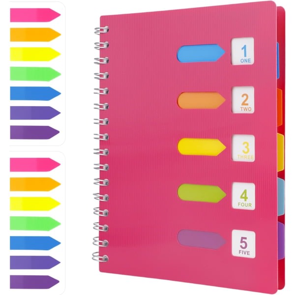 A5 ämnesspiralanteckningsbok med 2 indexflikar, trådbunden anteckningsbok med 5 färgade avdelare, A5-anteckningsblock, journal med cover (rosa)