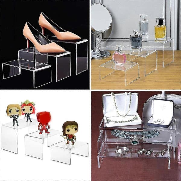 Akryl Display Risers, Klare Rektangel Stande Hylde til Display 6 stk