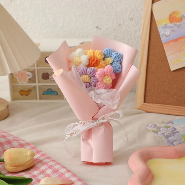 2 stk. Blomsterbuketter, Farverige Hæklet Buket Sæt til Valentinsdag Hjemmedekoration Fest Julefest Jubilæum