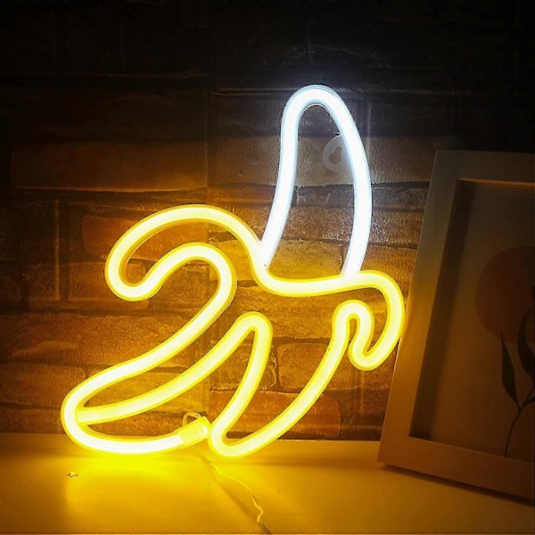 Banan Neonljus Gult Vit Banan Neonljus Frukt Led Ljusskylt Nattlampa Neon Neonljus