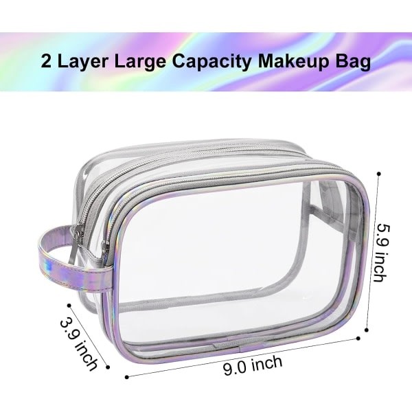 Transparent necessär sminkväska, 2 lager transparent sminkväska för sidaSilver