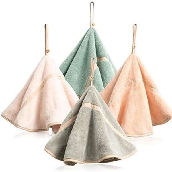 4 kappaletta ripustettavia pyyhkeitä ripustuslenkillä, imukykyiset koralli fleece kylpypyyhkeet, pehmeät paksut astiapyyhkeet, pyöreät pyyhkeet (4 väriä-C)