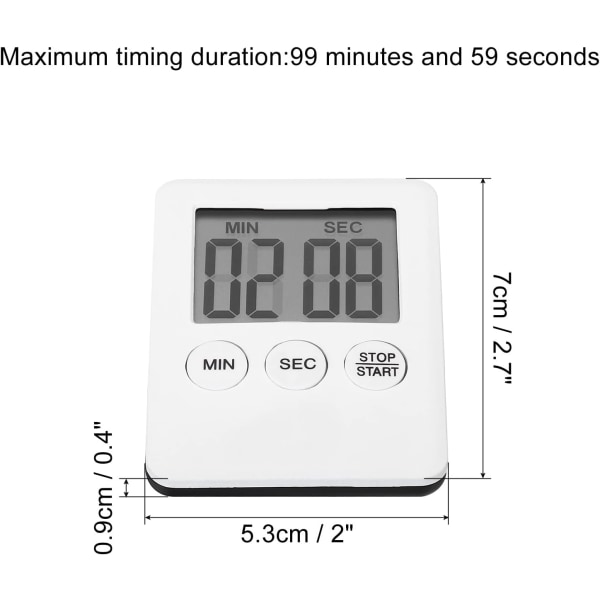 2 kpl Pieni laskuri/ylös kello magneettisella suurella LCD-näytöllä Kovat äänet Minuutin sekunnin keittiöajastin peleihin, ruoanlaitto, valkoinen