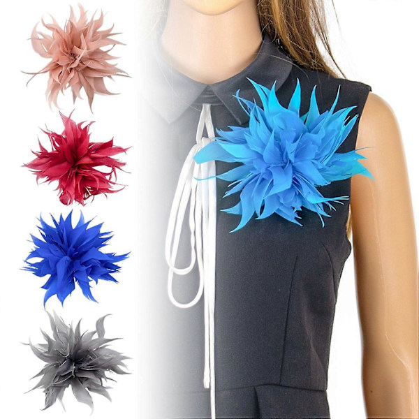 Tyg Fjäder Blomma Brosch Dekorativ Kläd Nål Kostym Krage Sjal Halsduk Badge Kvinnor Bröllop Fest Ice blue