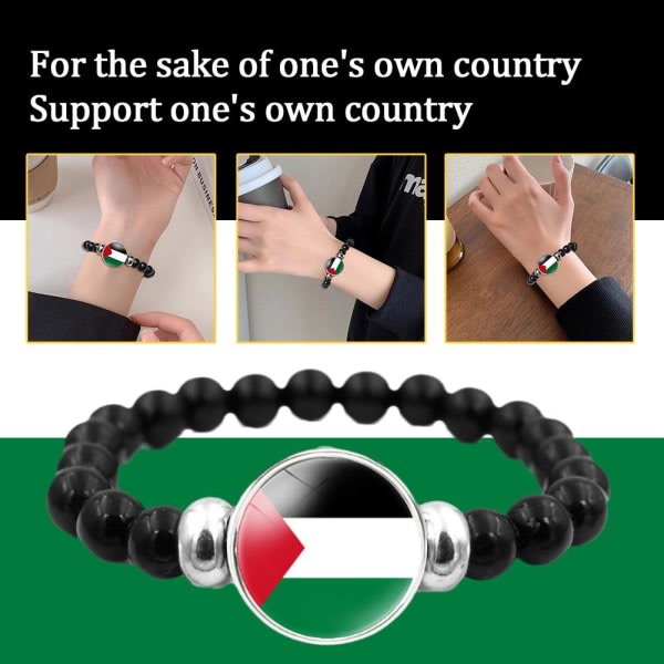 Palestina Time Jewel Flag Armband Herr & Dam Svart Pärlor