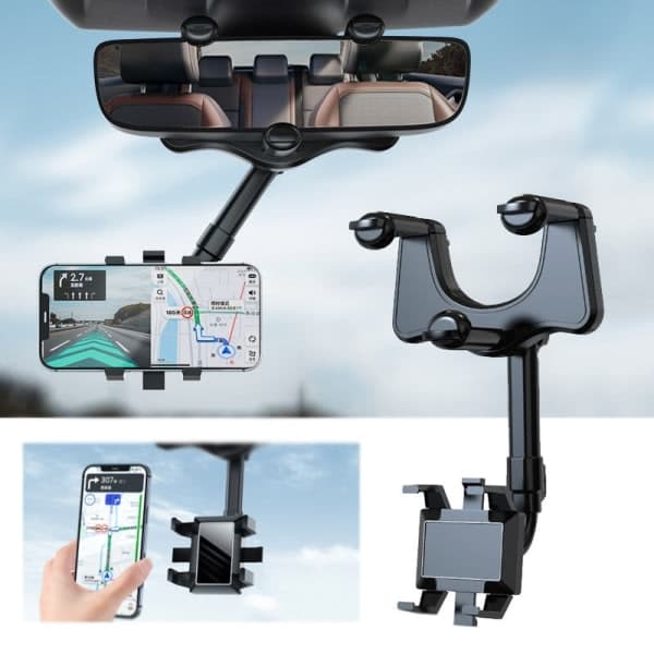 Bak spejl telefonholder til bilmontering telefon GPS-holder sort