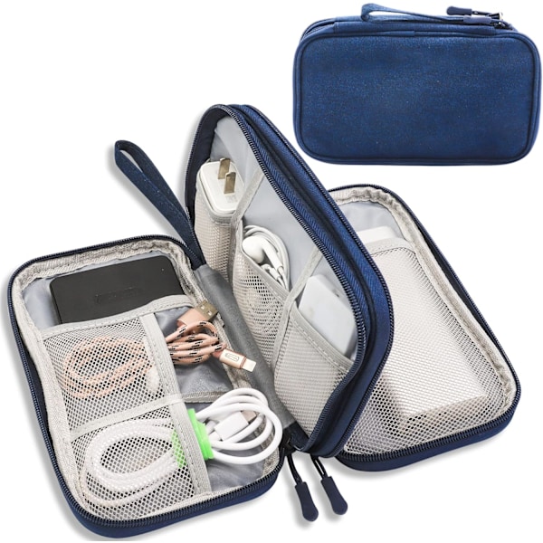 Electronics Accessories Organiser Bag, Waterproof Cable Organiser Bag, Travel Gadget Bag, 8.5 x 5 Inch, Navy Blue