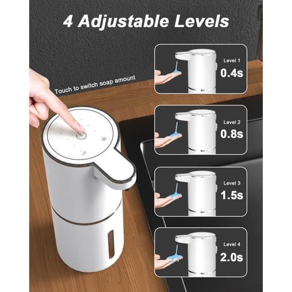Automatisk sæbedispenser, 380 ML USB C genopladelig flydende sæbedispenser med 4 justerbare niveauer