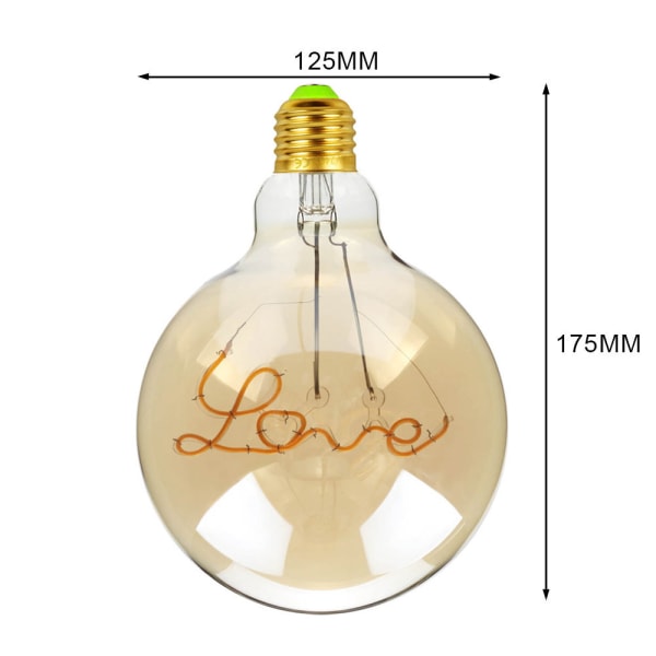 Edison LED-lampa 4W, E27 skruvlampa Retro LED Love Filament Glas Antiklampa Gör Vacker Design (G125 Love)