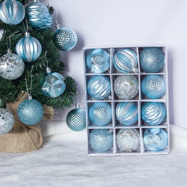 Julkulor, 12 stycken julgranskulor, julgransdekorationer, matta och glänsande, glittrande, ∅ 6CM (blå)