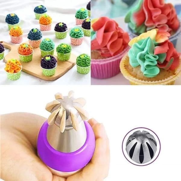 Sæt med 3 sfæriske russiske tyller til bagværk, kagepynt, rustfrit stål, glasurtips til cupcakes og kiks