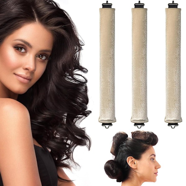 3 st Heatless Hårcurlers, Mjuka Sammets Tjocka Flexi-stavar Med Haken, Värmefri Hårcurlers Curlingstav Att Sova I, Övernattning Värmefria Lockar För Blowout L Almond